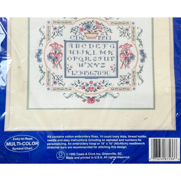 J & P Coats ABC Sampler Counted Cross Stitch Kit - Floral with Personalization - Picture 4 of 5